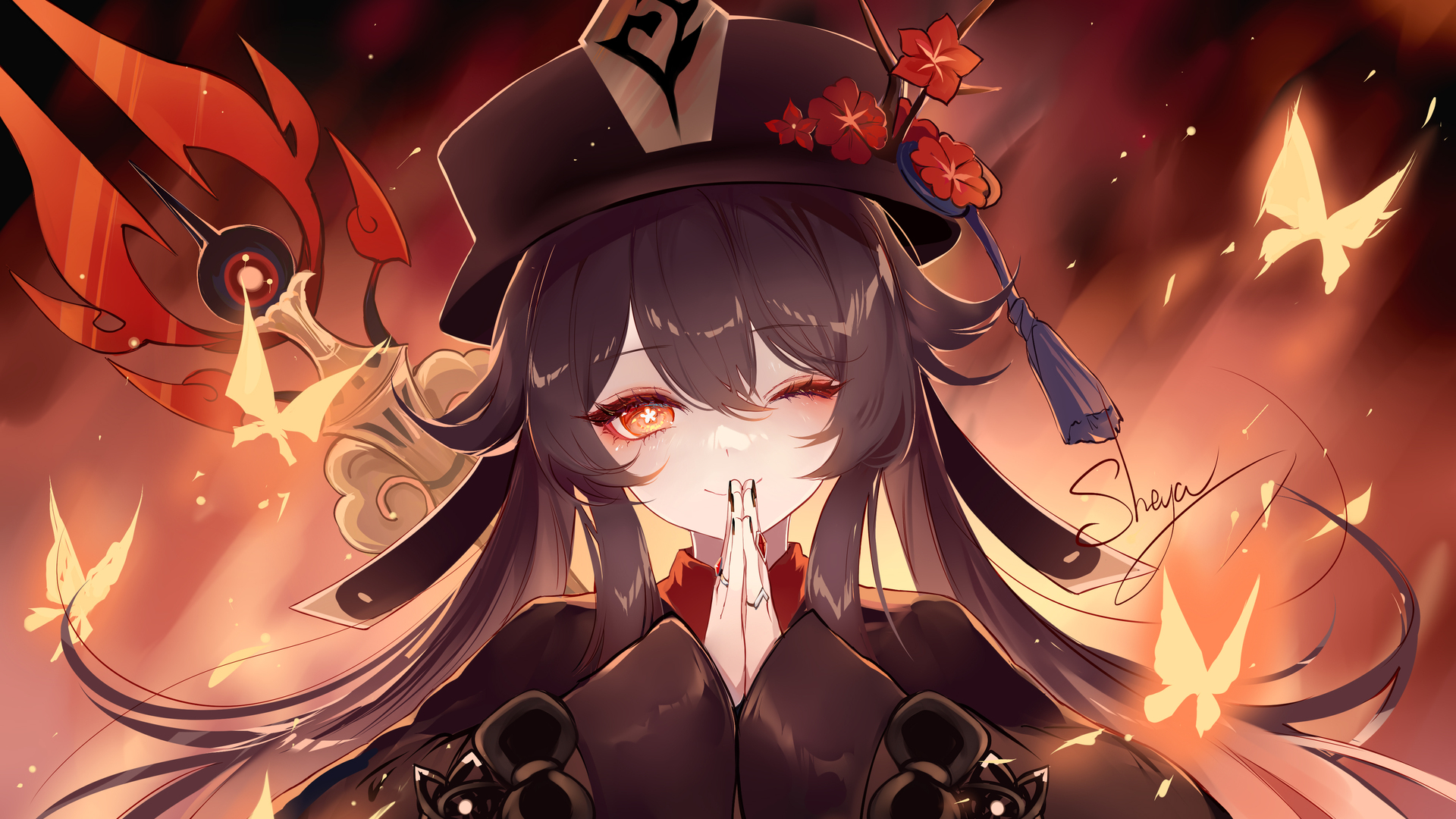 原神 深色头发 橙色眼睛 动漫 动漫女孩 眨眼 电脑 4K高清壁纸 3900×2300