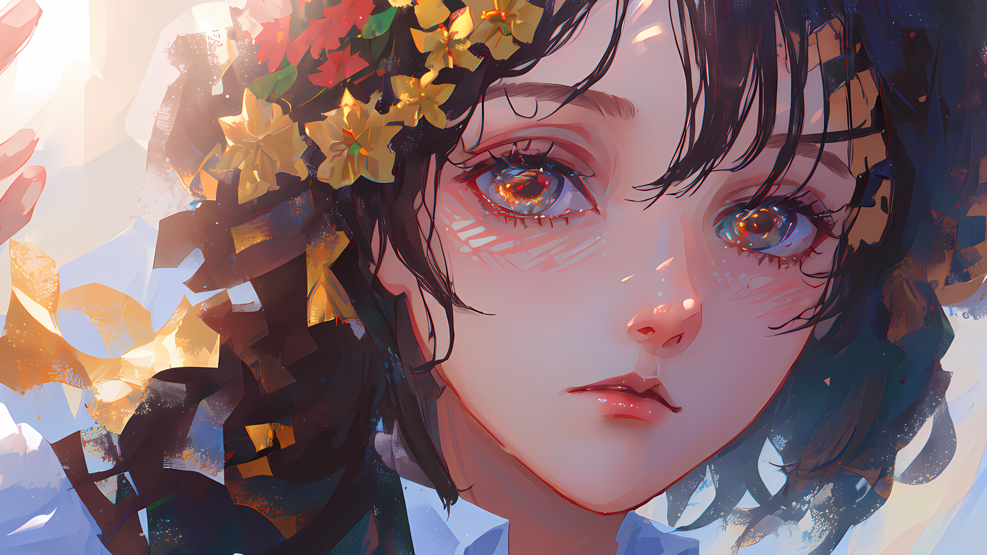 绝美女人 动漫女孩 鲜花 头发上的花 电脑 高清壁纸 4896×2432