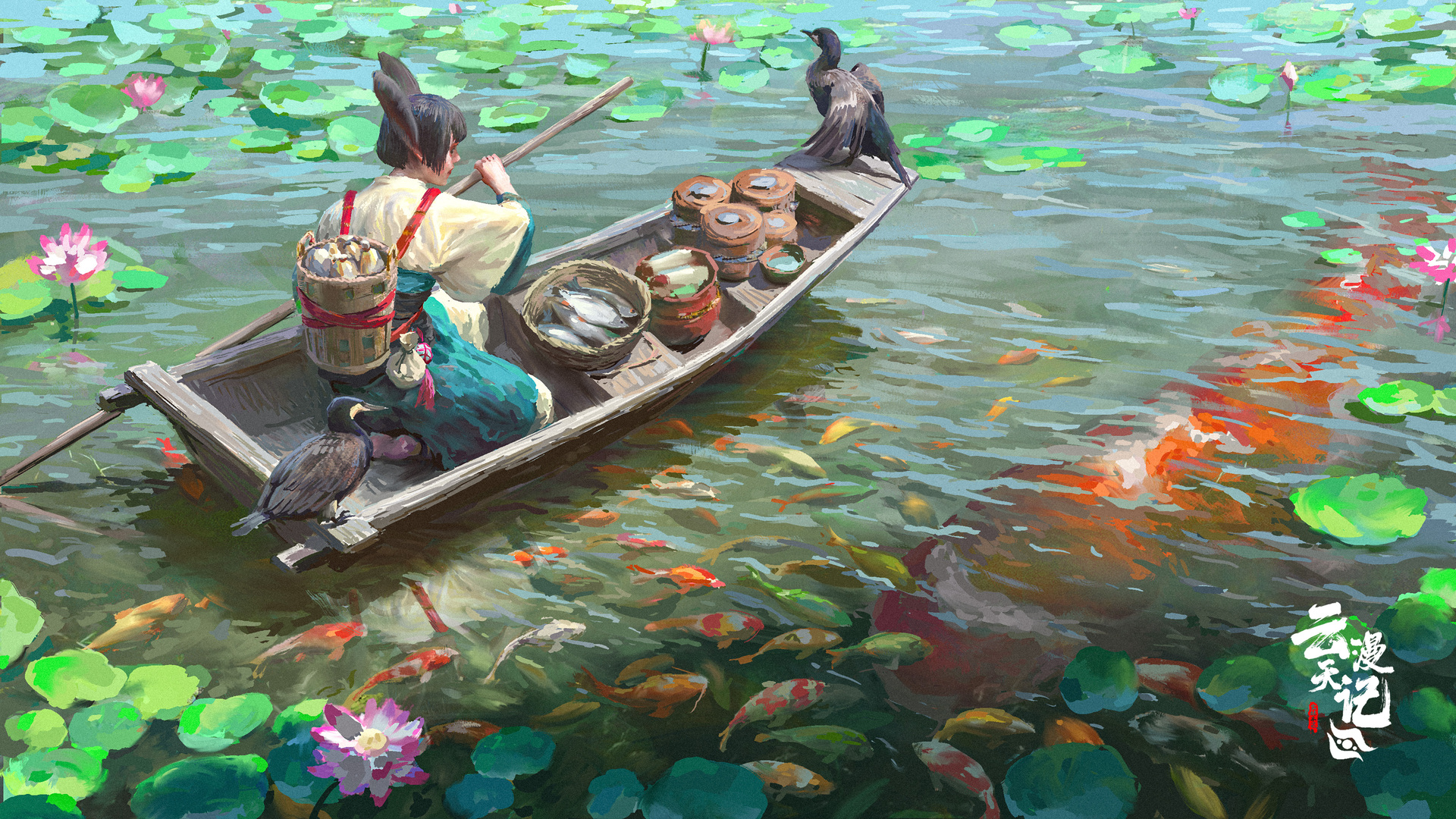 动漫女孩 AI艺术 鸟 动物 鱼 水 花 电脑 桌面壁纸 4000×2253