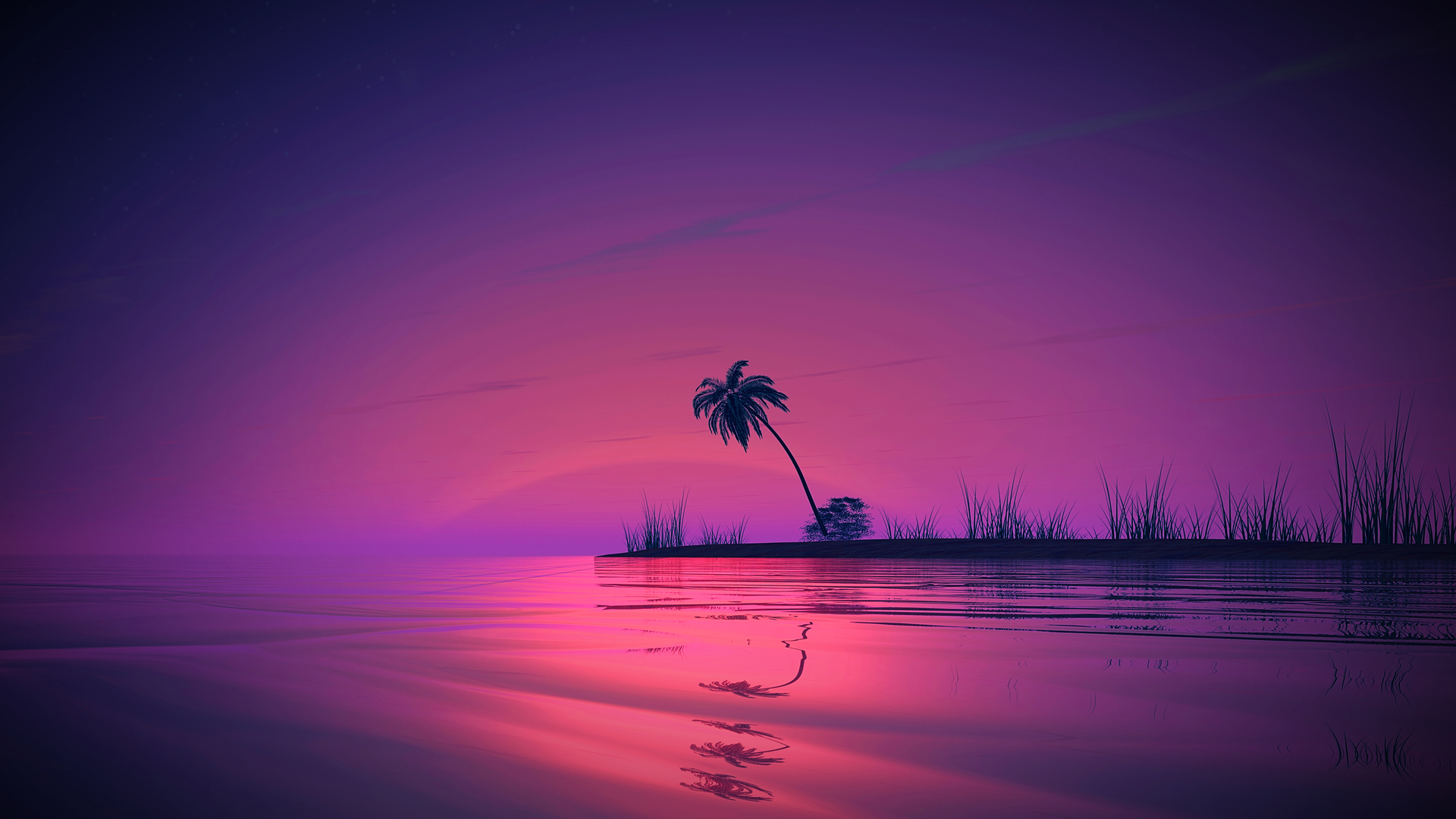 唯美日落 倒影 风景 棕榈树 自然 AI艺术 电脑 壁纸 3840×2160