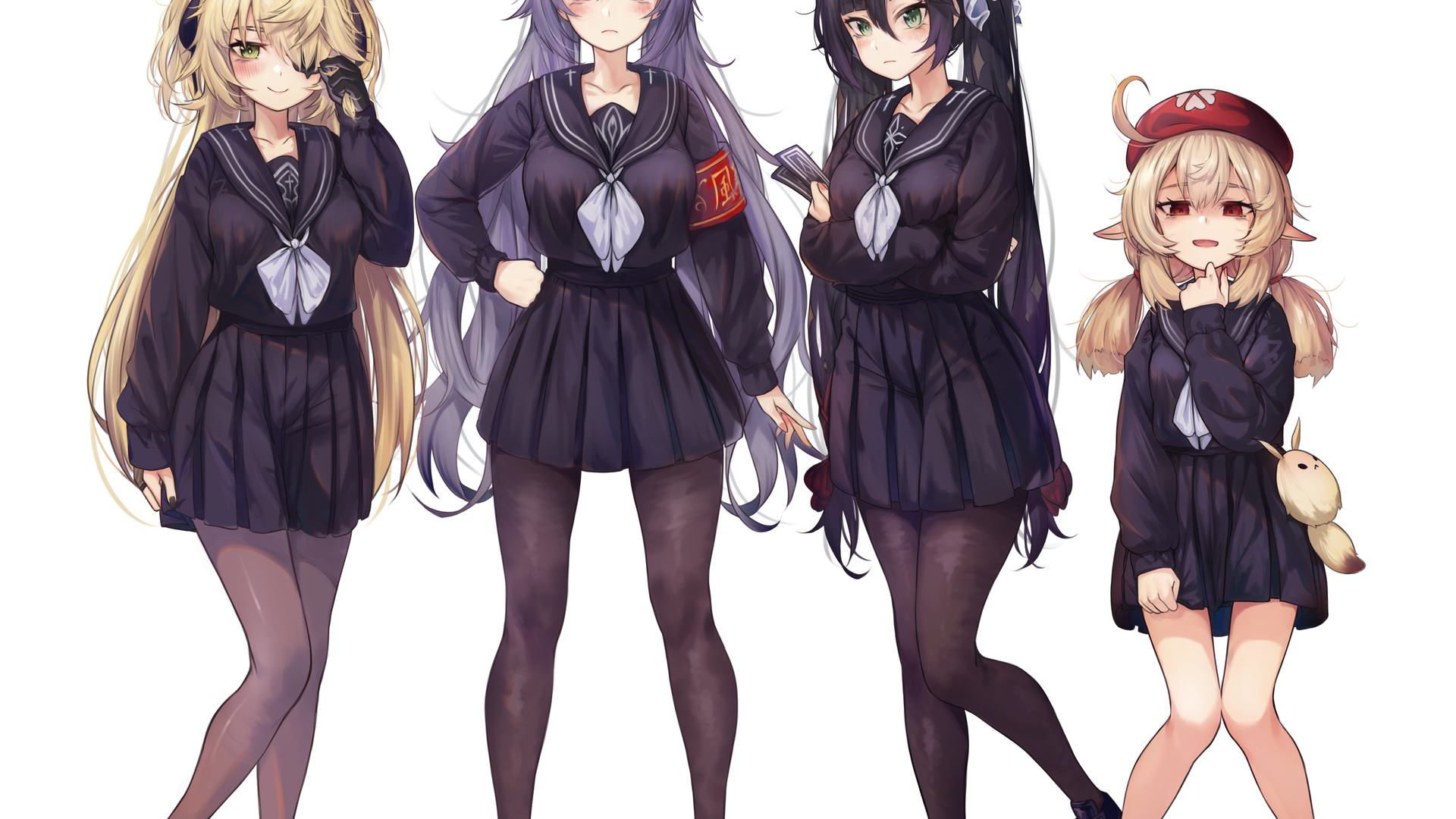 超清长发 女性团体 动漫女孩 连裤袜 校服 电脑 壁纸 3921×3071
