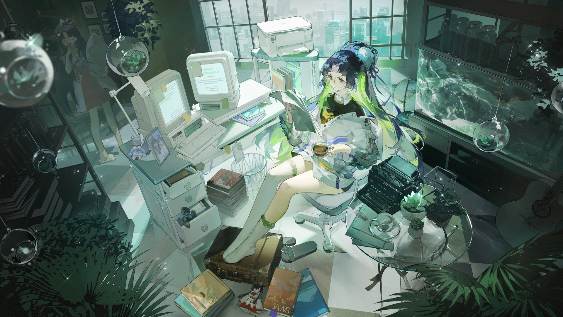 动漫 动漫女孩 电脑 房间 壁纸 7890×4093