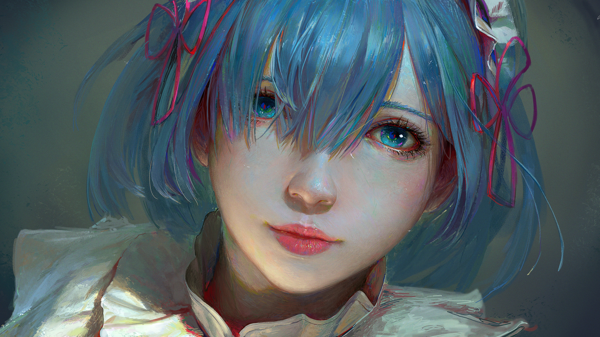 苍白 刘海 蓝眼睛 蓝头发 女人 电脑 壁纸 6288×3257