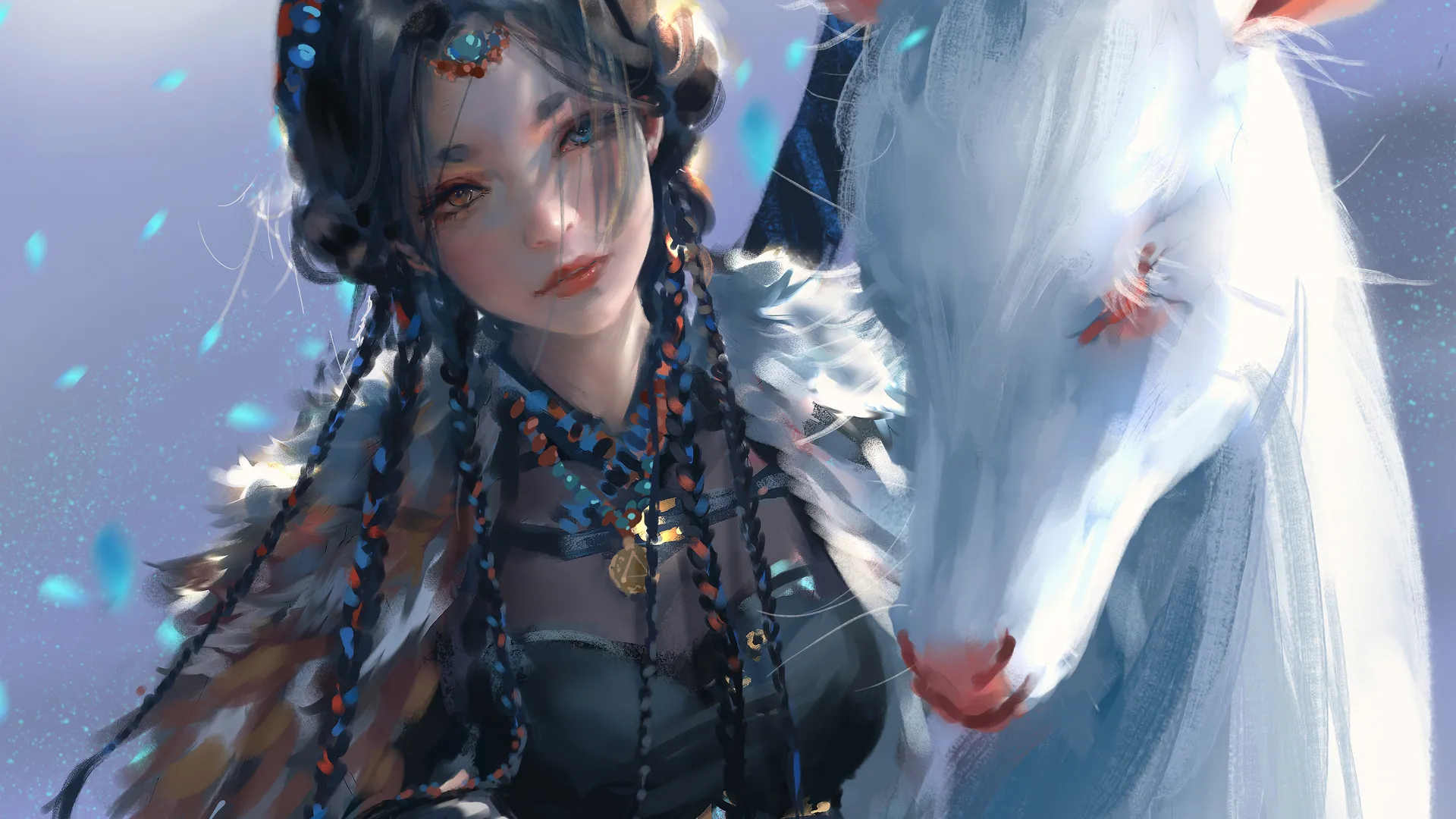 绚丽奇幻女孩 辫子 长发 幽灵之刃 AI艺术 鹿 鹿角 手机 壁纸 4593×8050