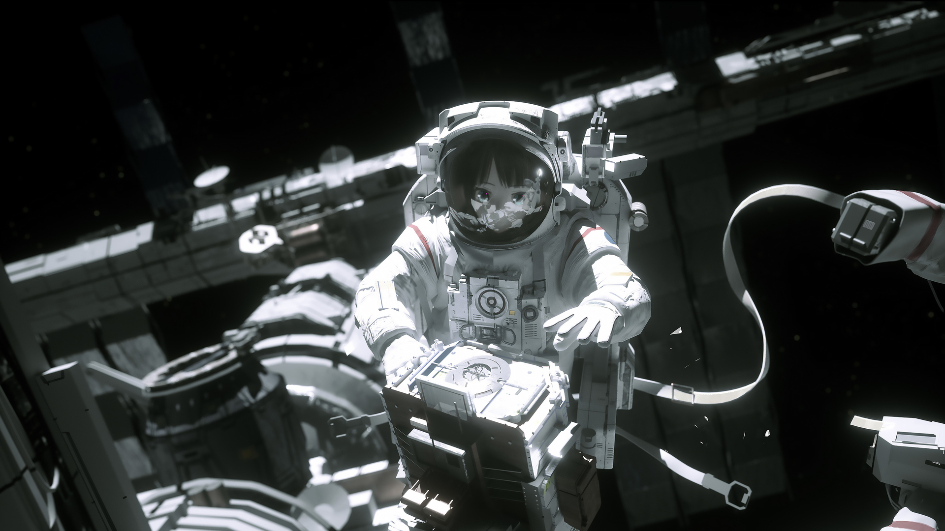 宇航员 新奇 宇宙 宇航服 空间站 动漫女孩 电脑 壁纸 3840×2160