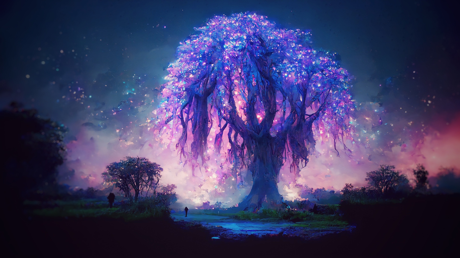 热门发光 风景 五颜六色 萤火虫 树木 奇幻艺术 艺术 植物 电脑 高清壁纸 4096×2304