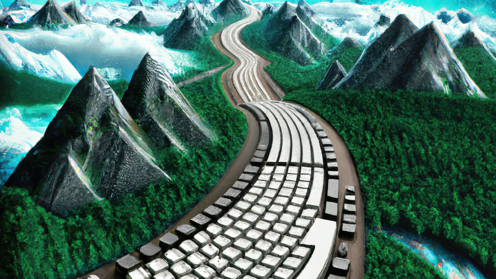 艺术 绘画 风景 山脉 森林 超现实 键盘 电脑 4K高清壁纸 3840×2160