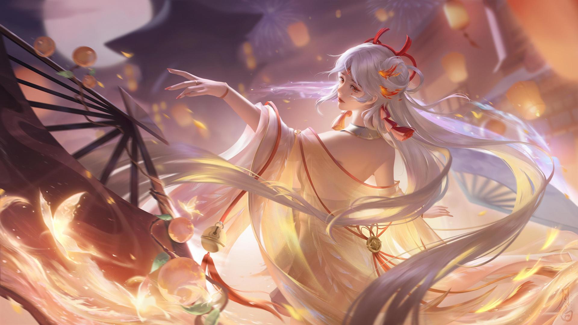 热门白发 长发 动漫女孩 粉丝 水果 电脑 高清壁纸 3840×2163