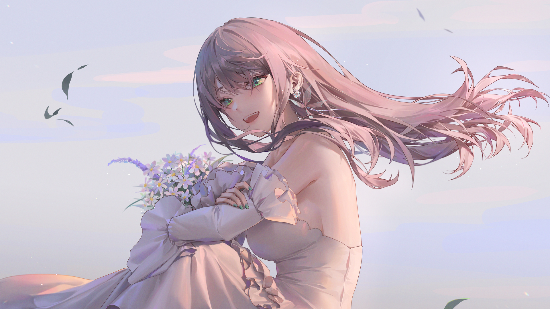 蓝眼睛 动漫 动漫女孩 婚纱 鲜花 电脑 手机壁纸 4904×3579