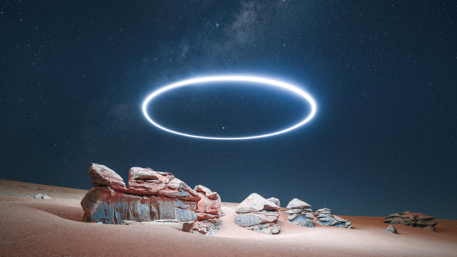 星星 岩石 空间 自然 摄影 灯光 沙子 电脑 4K高清壁纸 7680×4320
