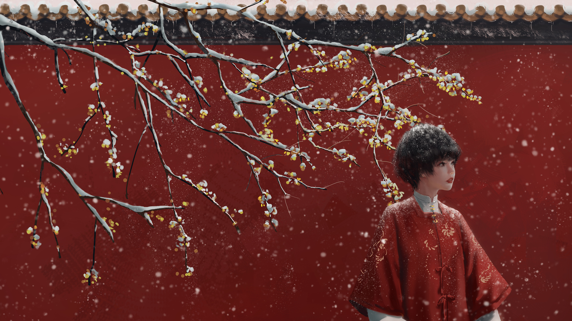 绚丽女子 雪地 亚洲服装 中国 电脑 高清壁纸 4200×2386