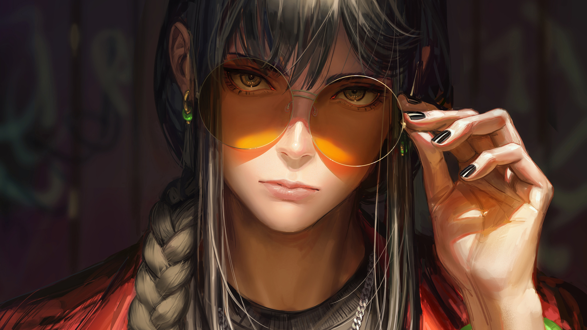 长发 妇女 辫子 彩绘指甲 太阳镜 耳环 电脑 壁纸 5000×3125