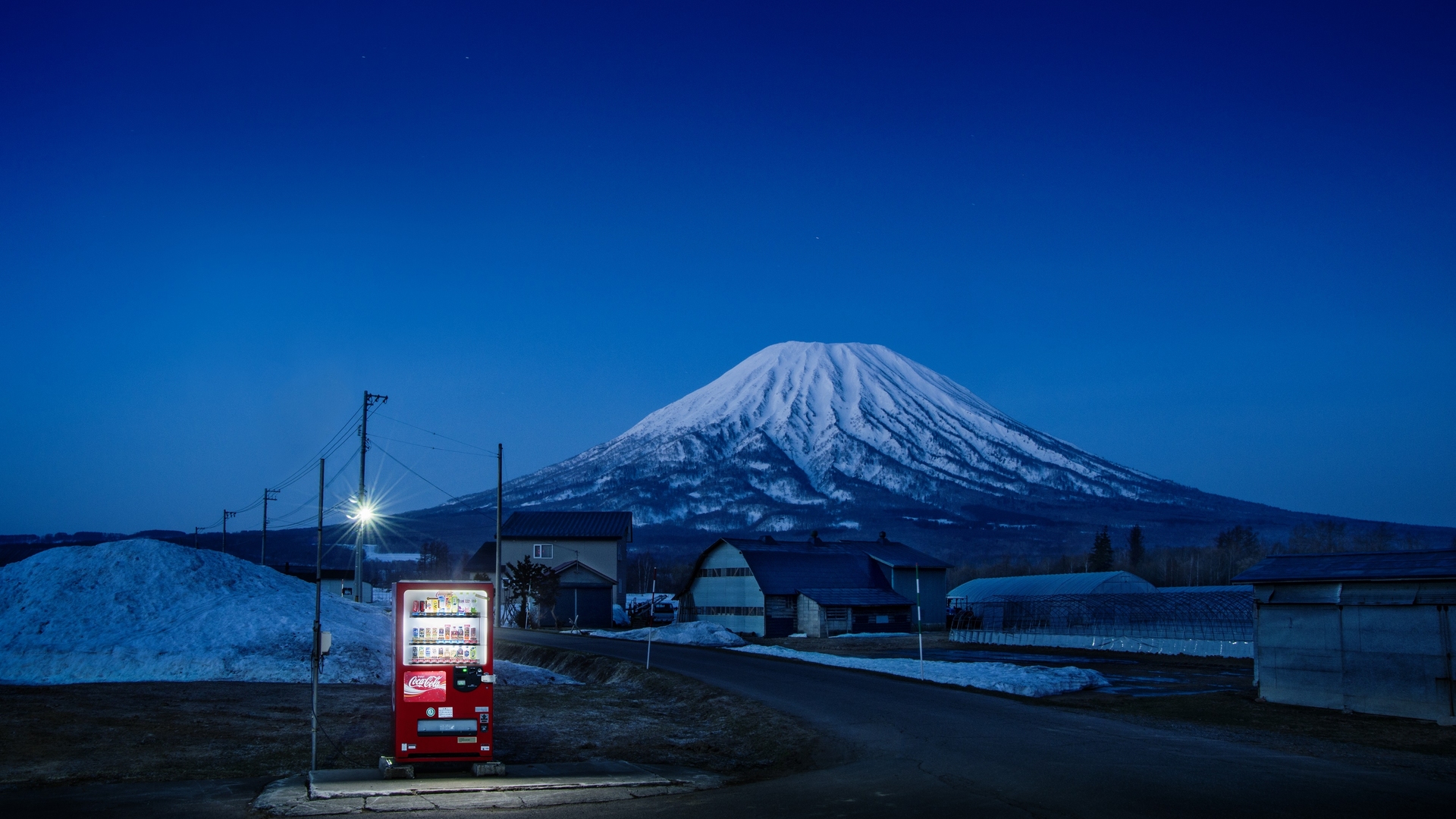唯美大桥英治 富士山 自动售货机 风景 夜间 电脑 壁纸 4000×2250