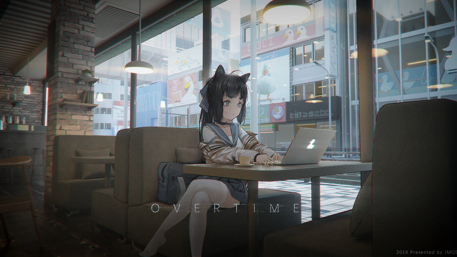 原创人物 猫女孩 女学生 动漫女孩 猫耳朵 笔记本电脑 电脑 4K壁纸 4096×2160