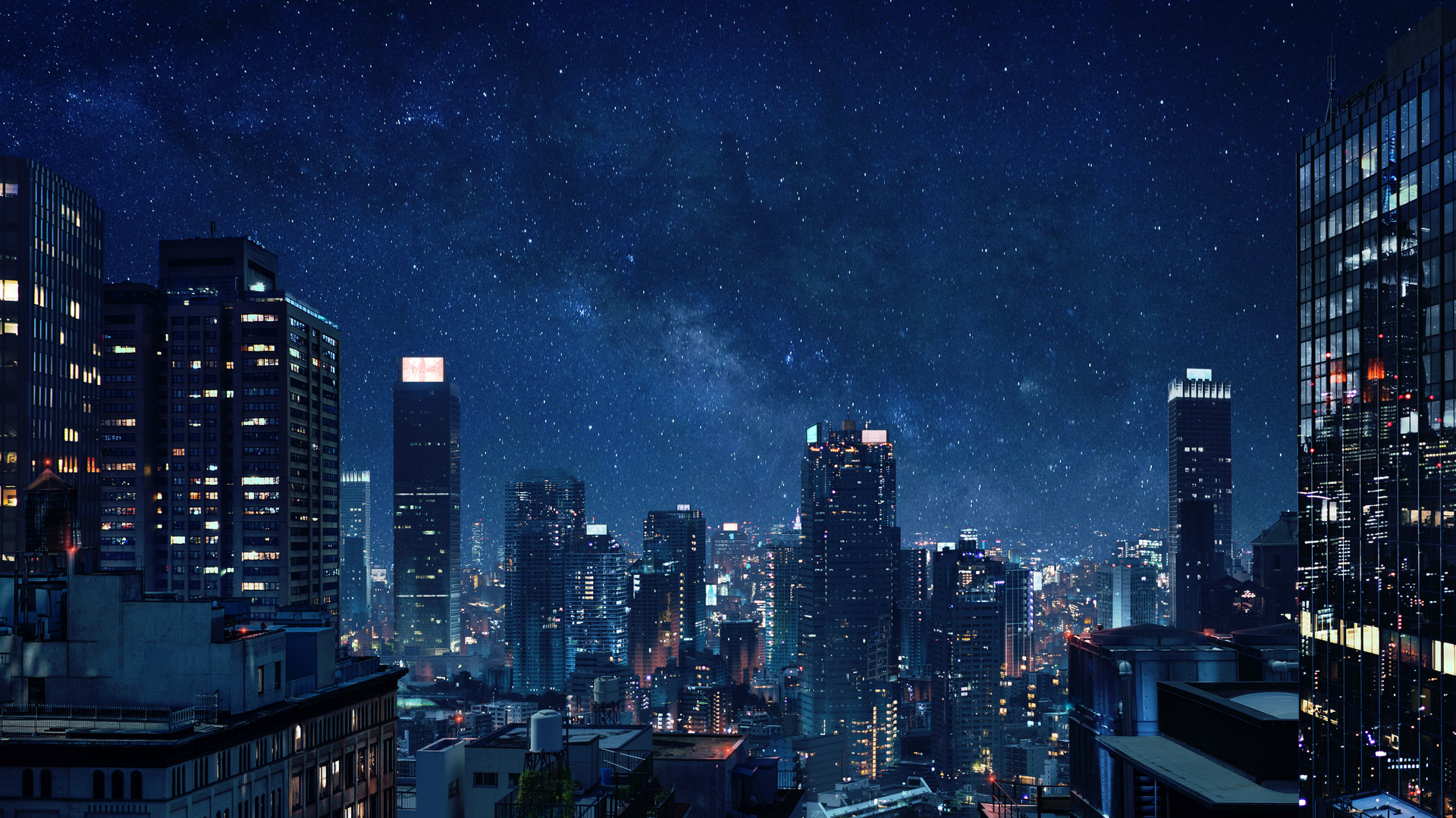 精选夜 城市景观 繁星之夜 灯光 天空 星星 蓝色 城市灯光 电脑 壁纸 3840×2160
