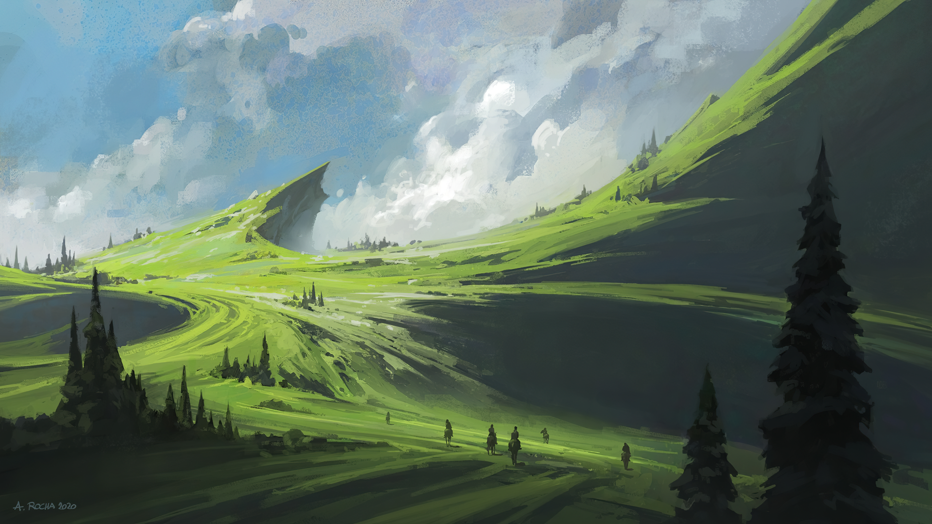 热门田野 树木 AI艺术 绘画 电脑 高清壁纸 3840×2160