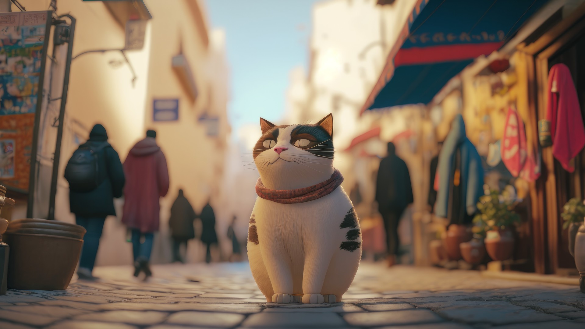 动物 猫 街道 阳光 AI艺术 建筑 电脑 壁纸 4579×2616