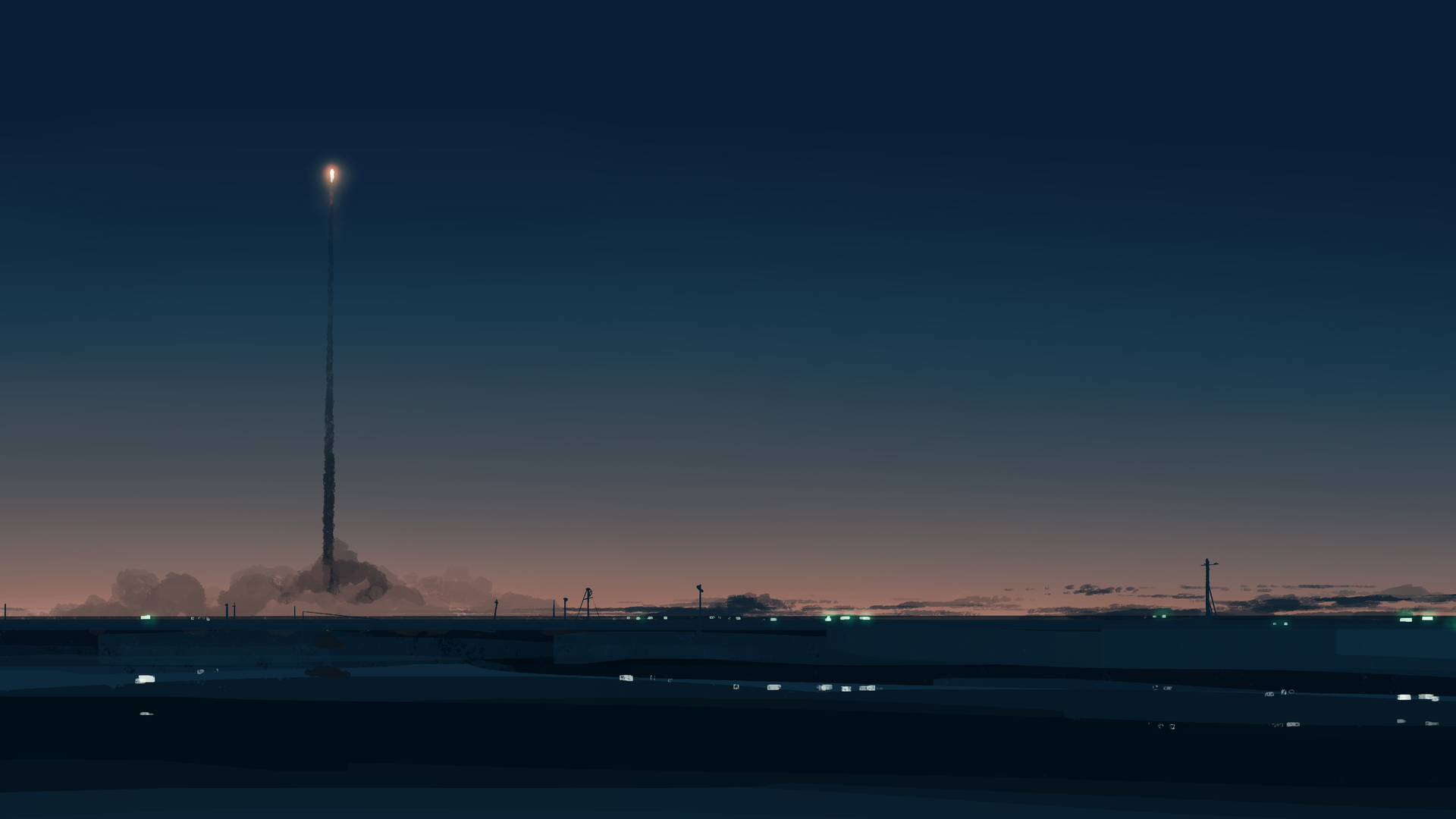 日落 天空 烟雾 蓝色 导弹 超宽 夕阳辉光 电脑 4K高清壁纸 5640×2400