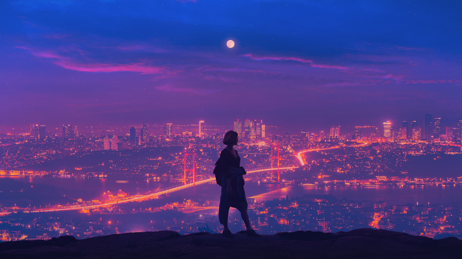 热门站立 女性 照片处理 城市 城市景观 云 摄影 星星 摩天大楼 电脑 高清壁纸 3840×2160