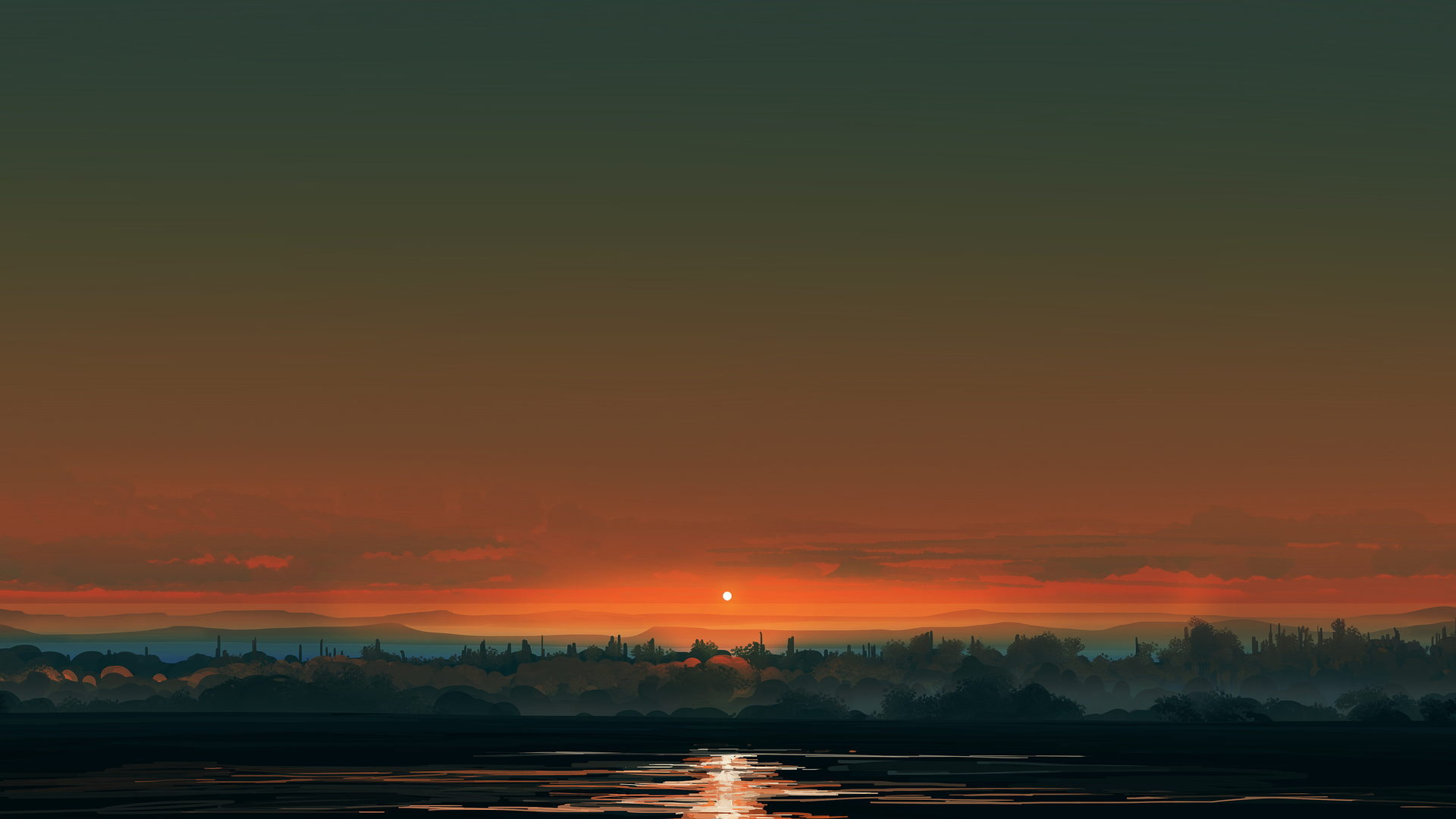 插图 风景 自然 日落 湖泊 极简主义 简单背景 电脑 无水印壁纸 7520×3200