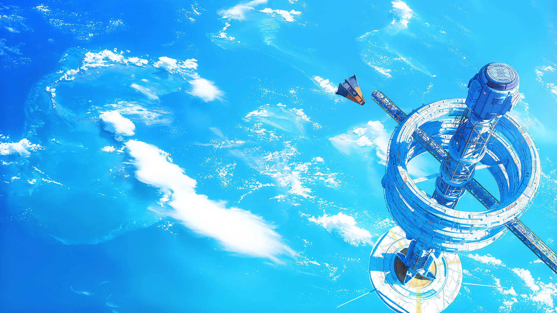 精选空间站 宇宙飞船 AI艺术 云 环形空间 戒指 电脑 高清壁纸 3840×2160
