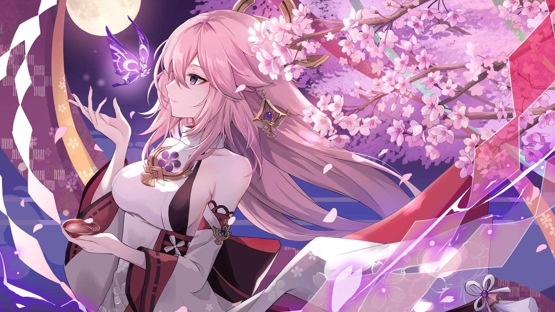 樱桃树 花瓣 动漫女孩 原神 电脑 4K壁纸 5016×3011