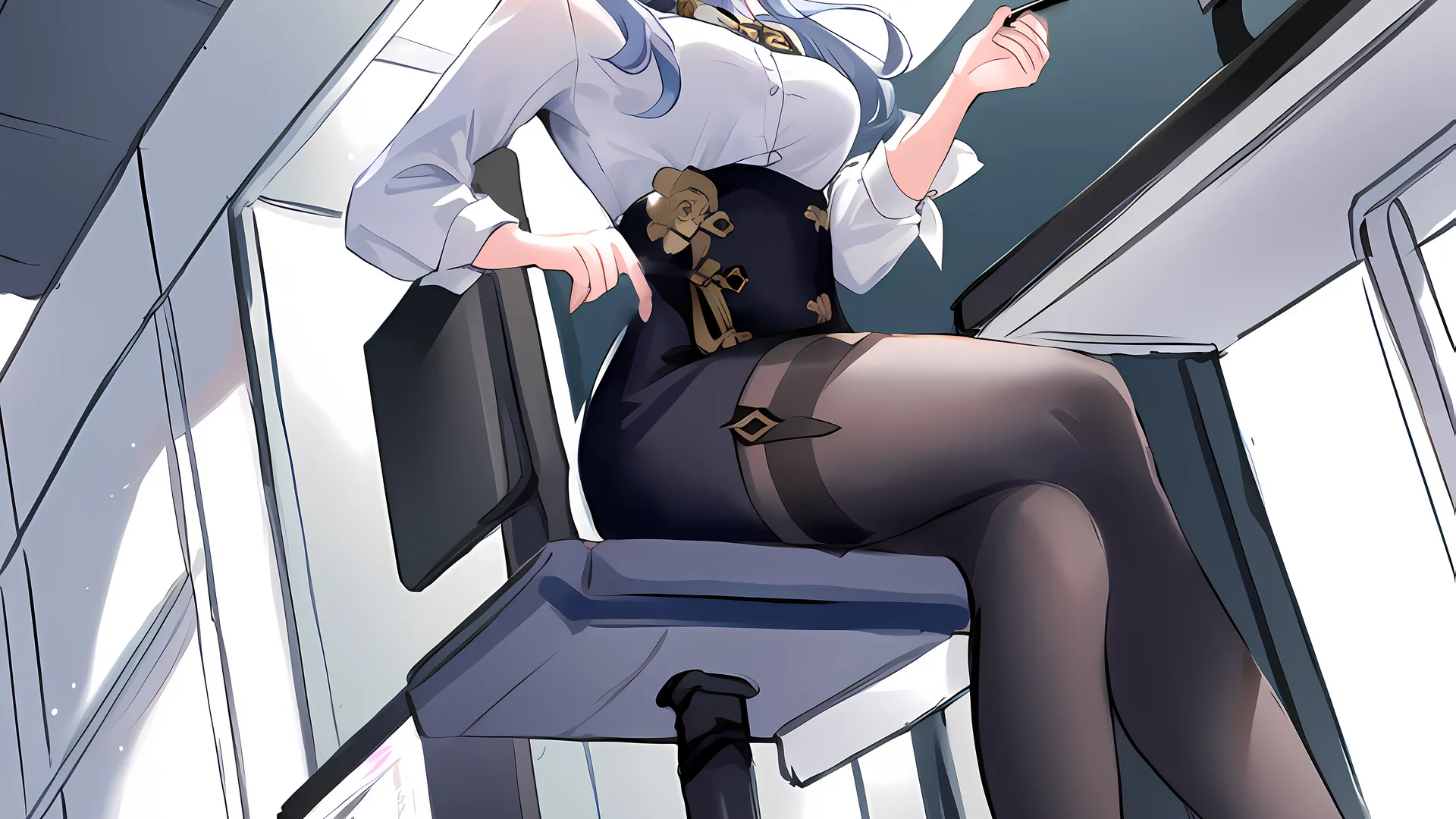 绚丽感伤 低角度 眼镜 连裤袜 紫色眼睛 4K壁纸 4608×4608