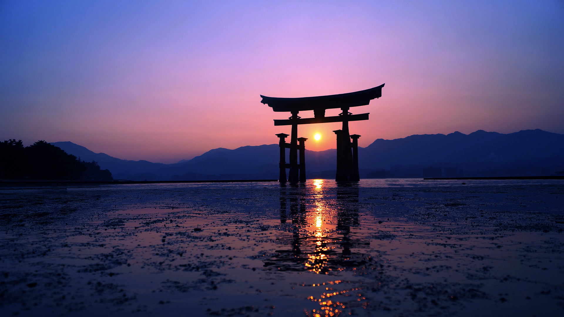 热门日落 太阳 傍晚 紫色 鸟取 阳光 山脉 摄影 电脑 高清壁纸 3840×2160