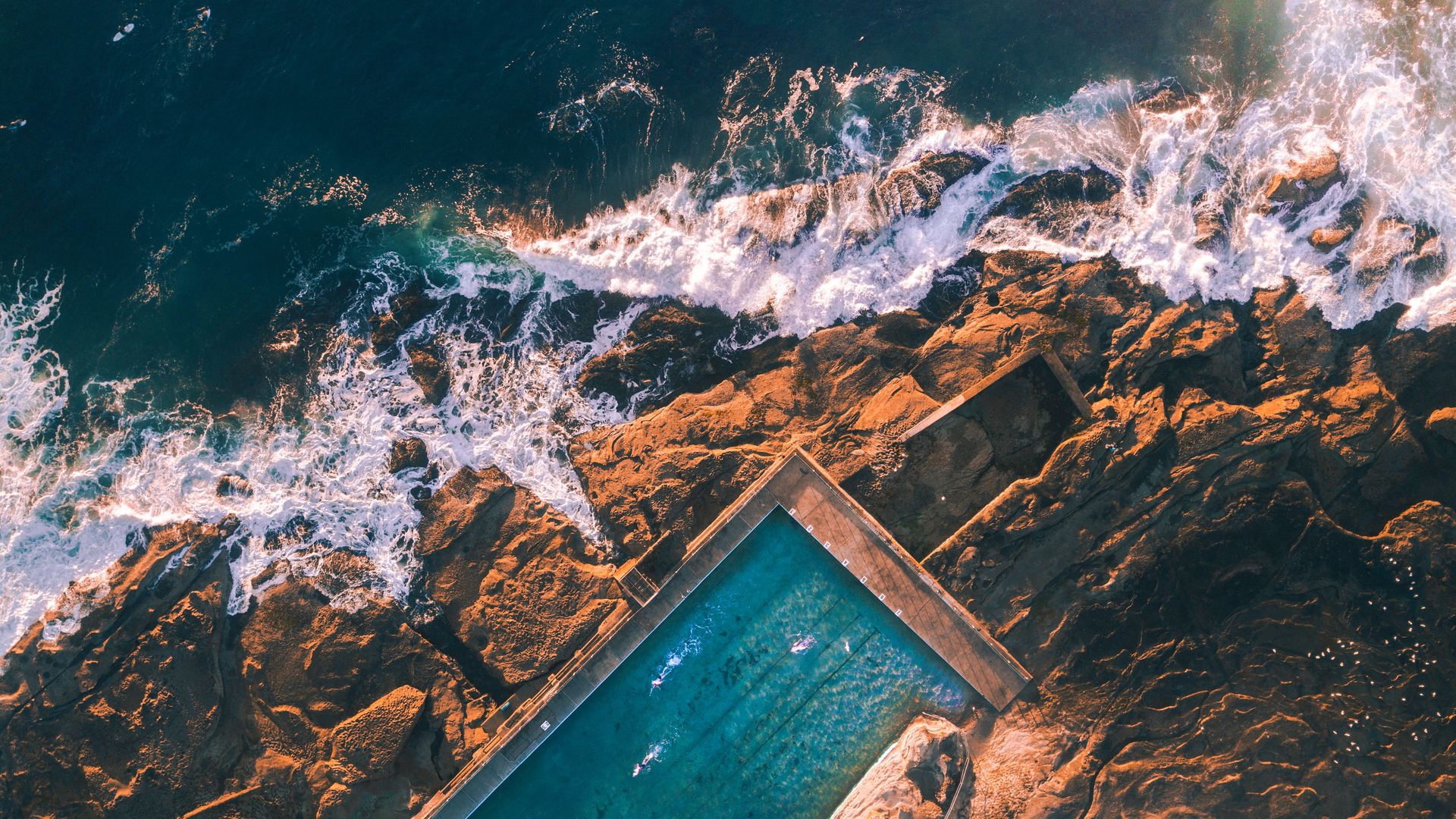 自然 水 岩石 鸟瞰 风景 大海 游泳池 电脑 壁纸 3992×2992