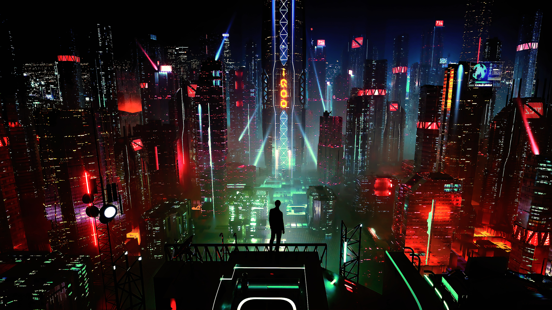 赛博朋克 未来主义 奇幻艺术 城市景观 未来城市 男人 夜晚 电脑 壁纸 3840×2160