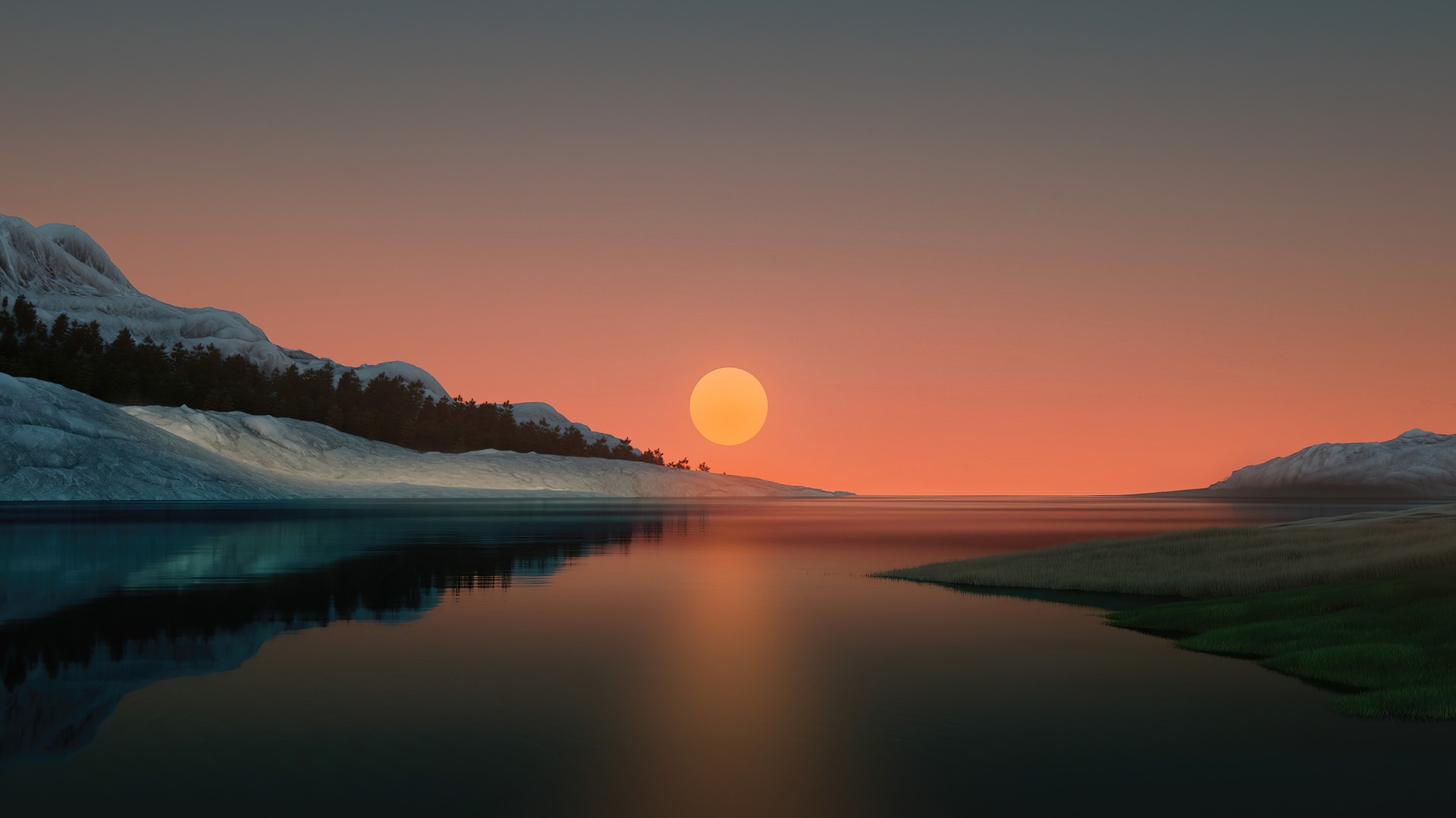 唯美AI艺术 风景 太阳 水 自然 日落 夕阳辉光 电脑 4K壁纸 3840×2160