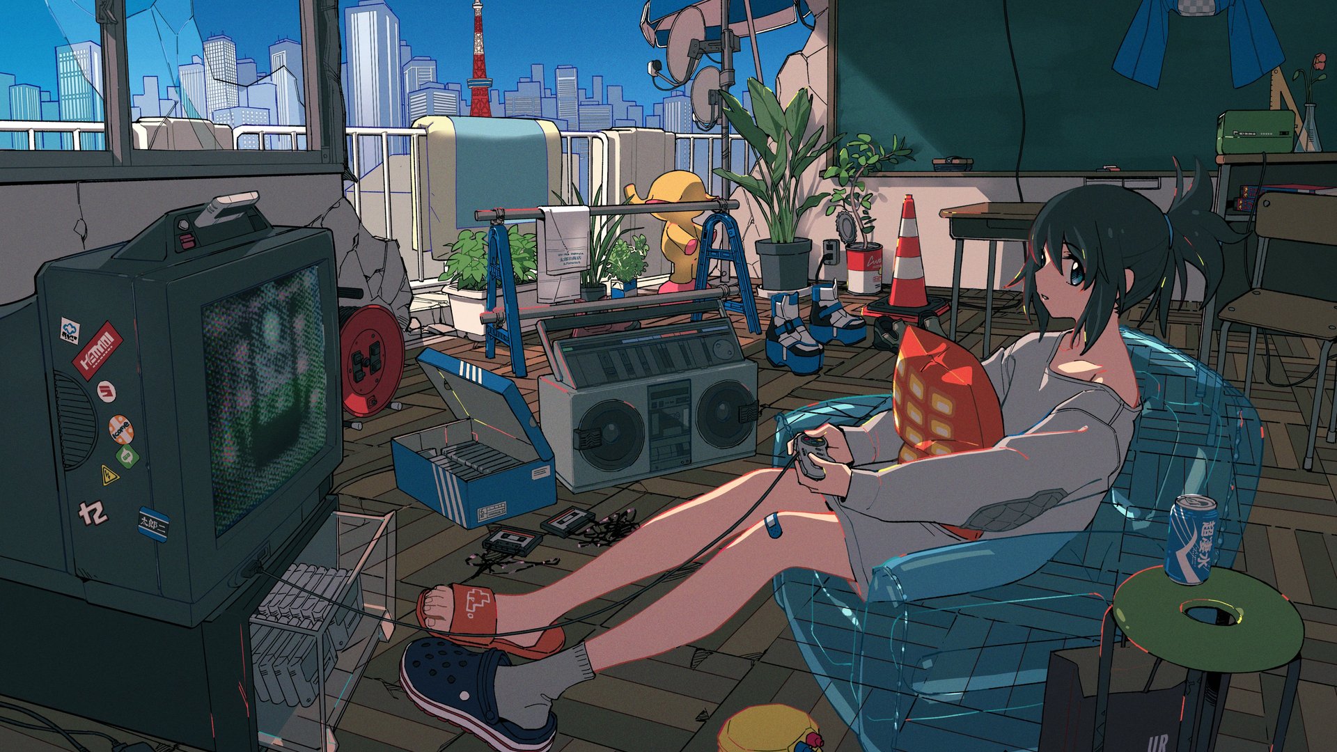 原创角色 坐着 动漫 动漫女孩 电脑 4K高清壁纸 4096×2868