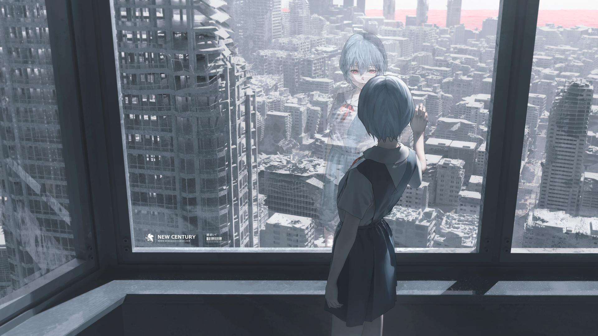 废墟 动漫女孩 霓虹创世纪福音 电脑 桌面壁纸 5000×2571