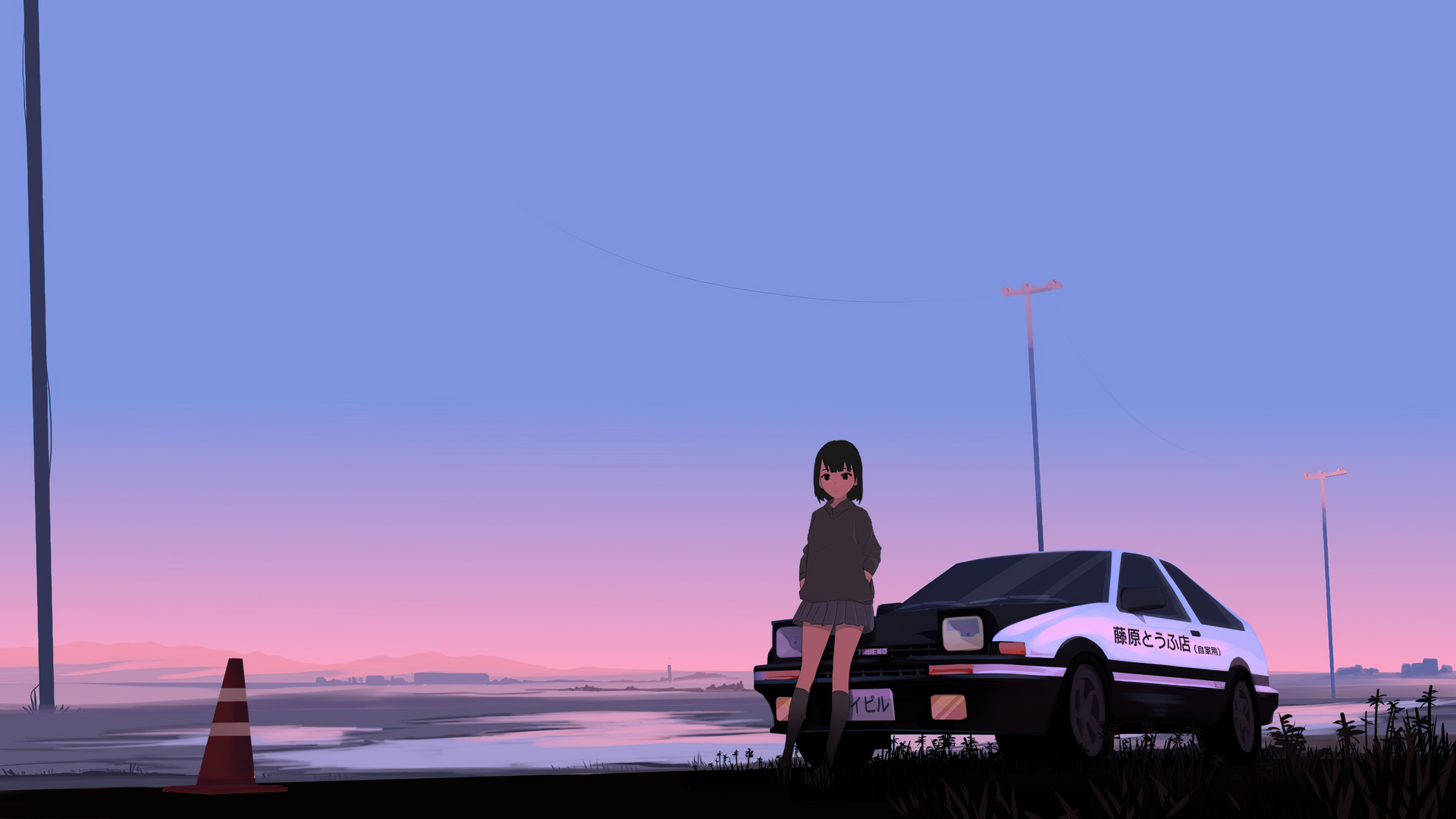 汽车 动漫女孩 AI艺术 电脑 4K高清壁纸 7680×4320