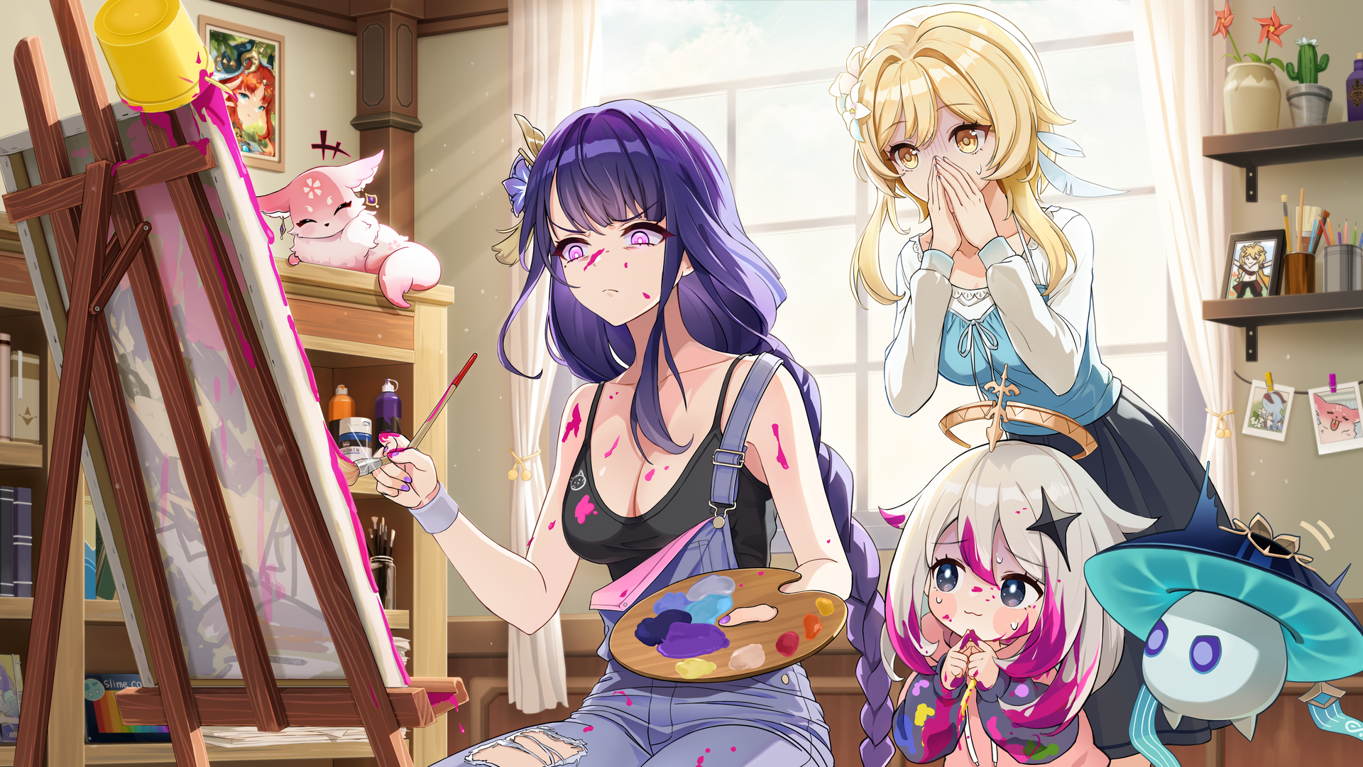 热门绘画 画笔 窗户 阳光 动漫女孩 电脑 手机壁纸 5760×3240