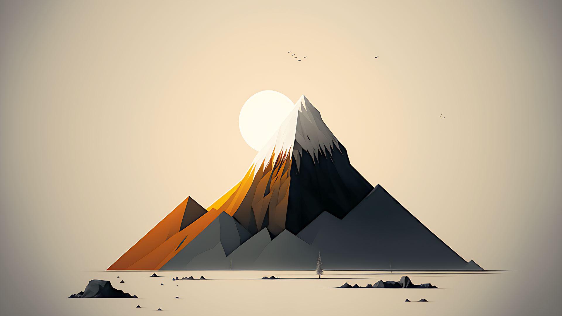 热门极简主义 艺术 简单背景 矢量 山脉 自然 日落 日出 风景 电脑 壁纸 3840×2160