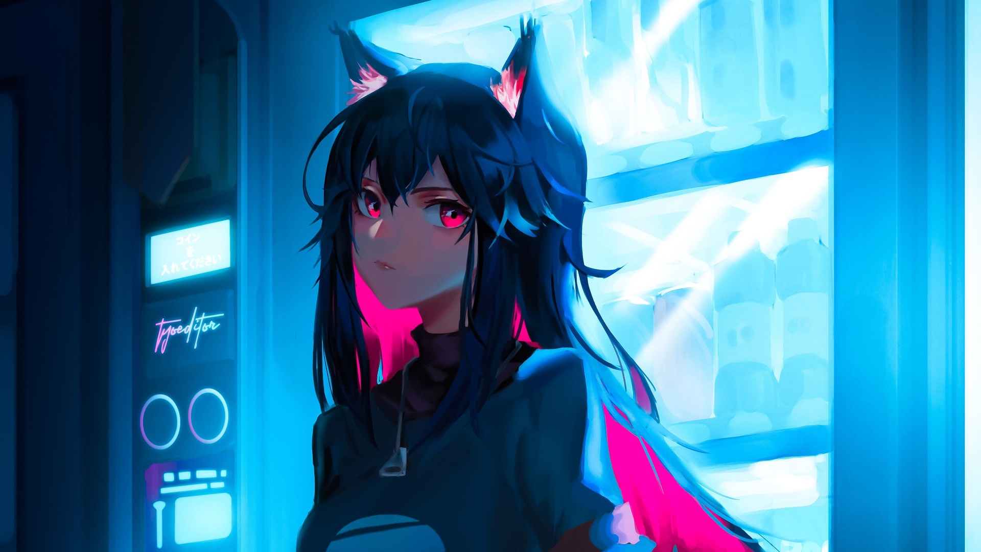 狐狸女孩 狐女 灯光 明日方舟 动漫游戏 双色调头发 电脑 壁纸 3840×2160