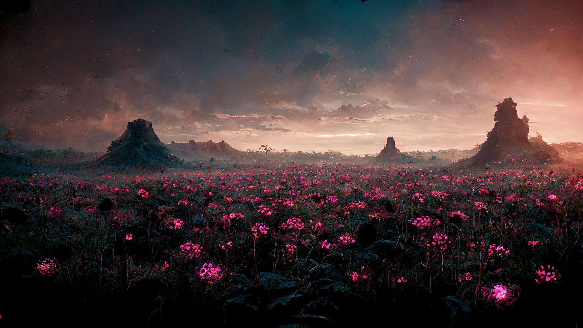 粉色的花 风景 山 云 植物 自然 黄昏 花 艺术 电脑 4K壁纸 4096×2304