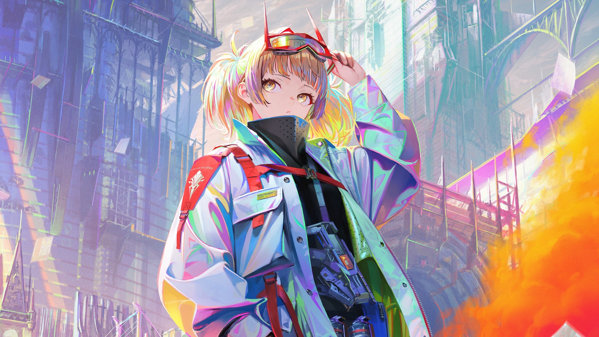 看向别处 动漫女孩 黄色眼睛 五颜六色 剪裁 电脑 壁纸 3840×2160