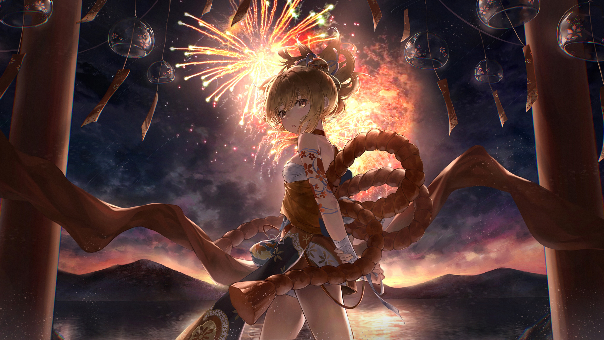 唯美动漫 动漫女孩 烟火 由宫 原神 电脑 壁纸 6010×2835