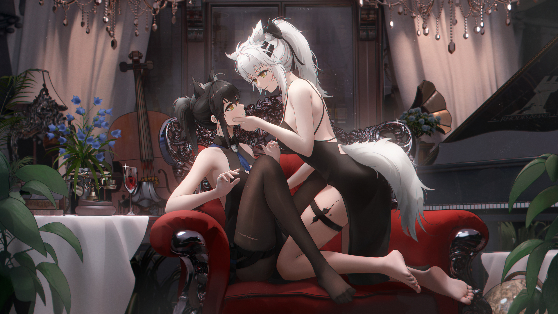 动漫女孩 大提琴 乐器 花 茶 明日方舟 电脑 4K高清壁纸 5000×2800