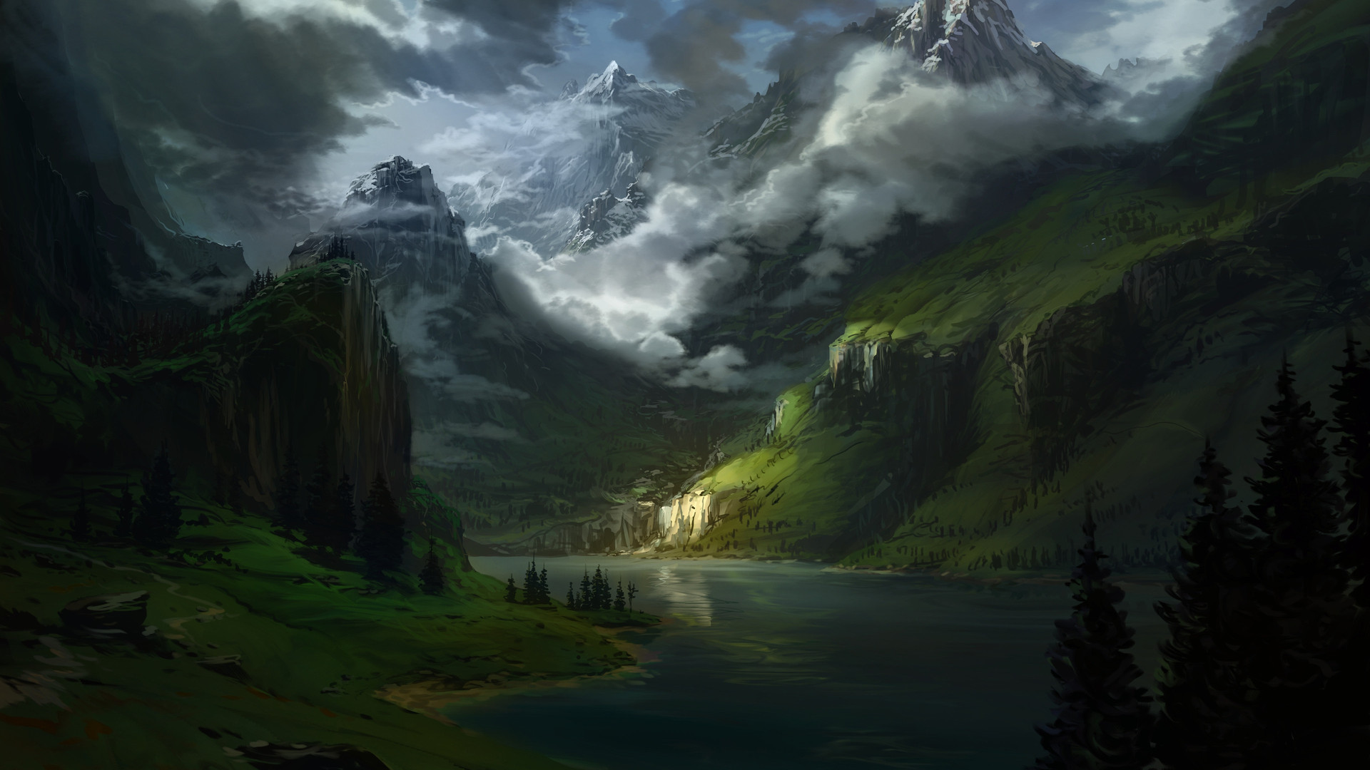 概念艺术 风景 自然 山脉 水 树 云 艺术状态 电脑 无水印壁纸 3840×2400