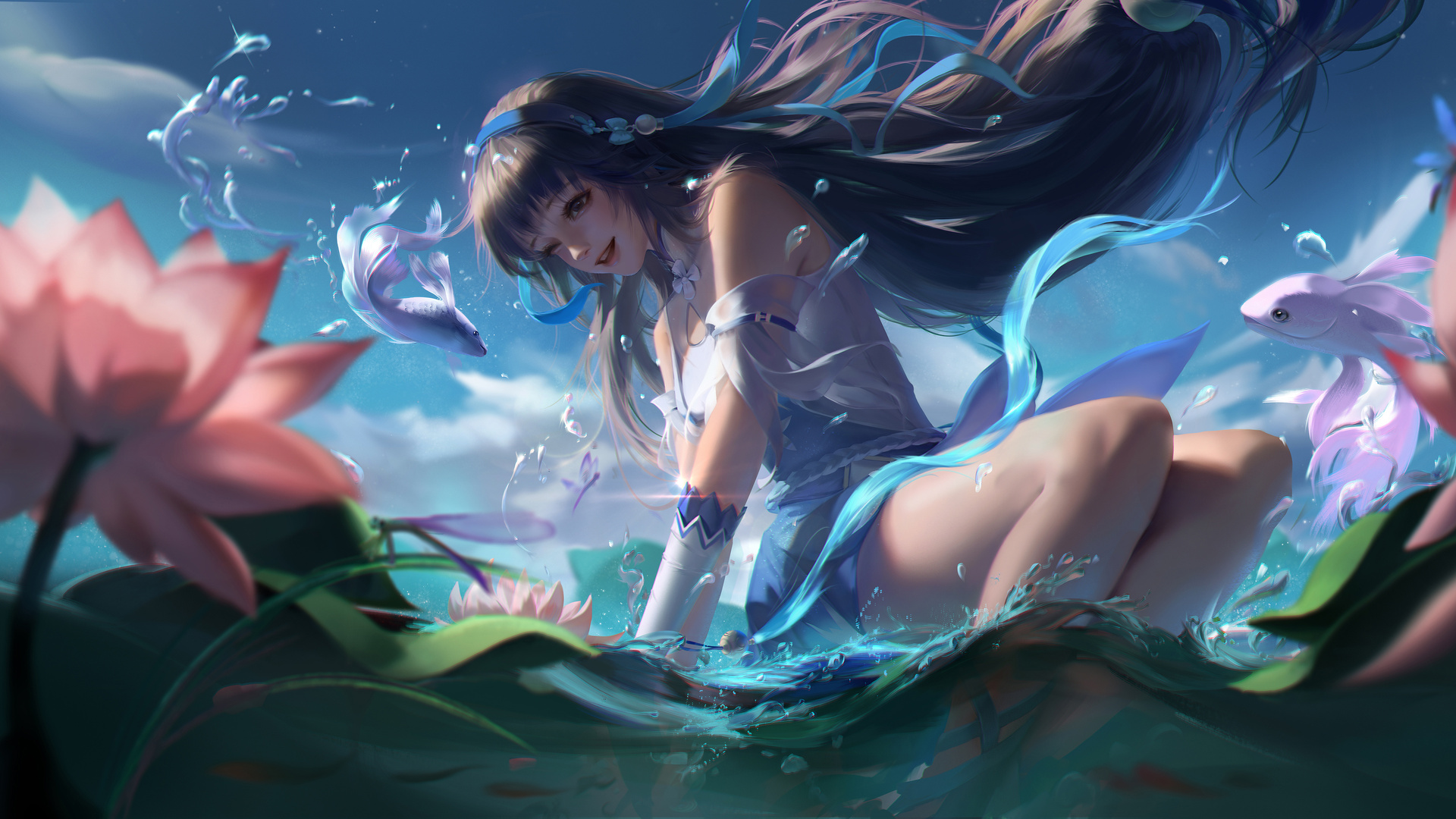 高清动漫 动漫女孩 电脑 无水印壁纸 5000×2546
