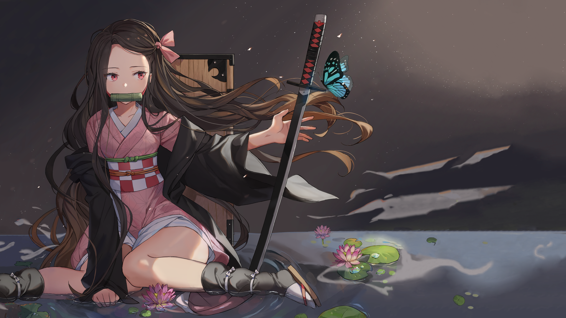 绝美黑发 红眼 动漫少女 日式服装 剑术 电脑 桌面壁纸 3840×2160