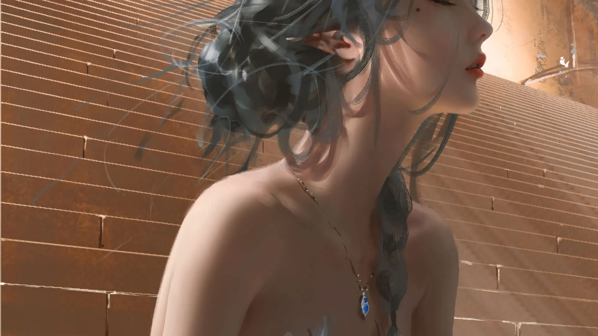 闭眼 女人 楼梯 猫 手机 4K高清壁纸 4596×9240