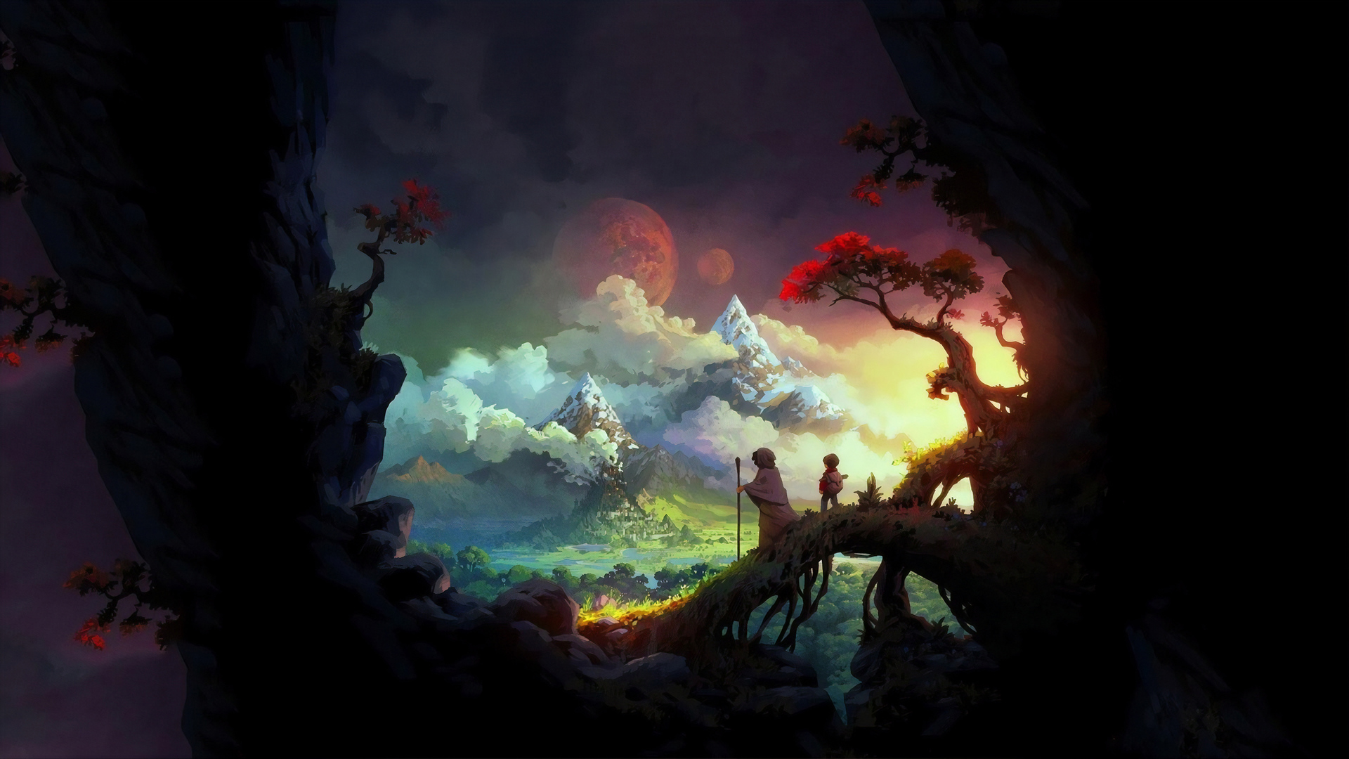 精选人物 儿童 旅行者 AI艺术 插图 奇幻艺术 风景 自然 树木 云 电脑 桌面壁纸 3840×2160