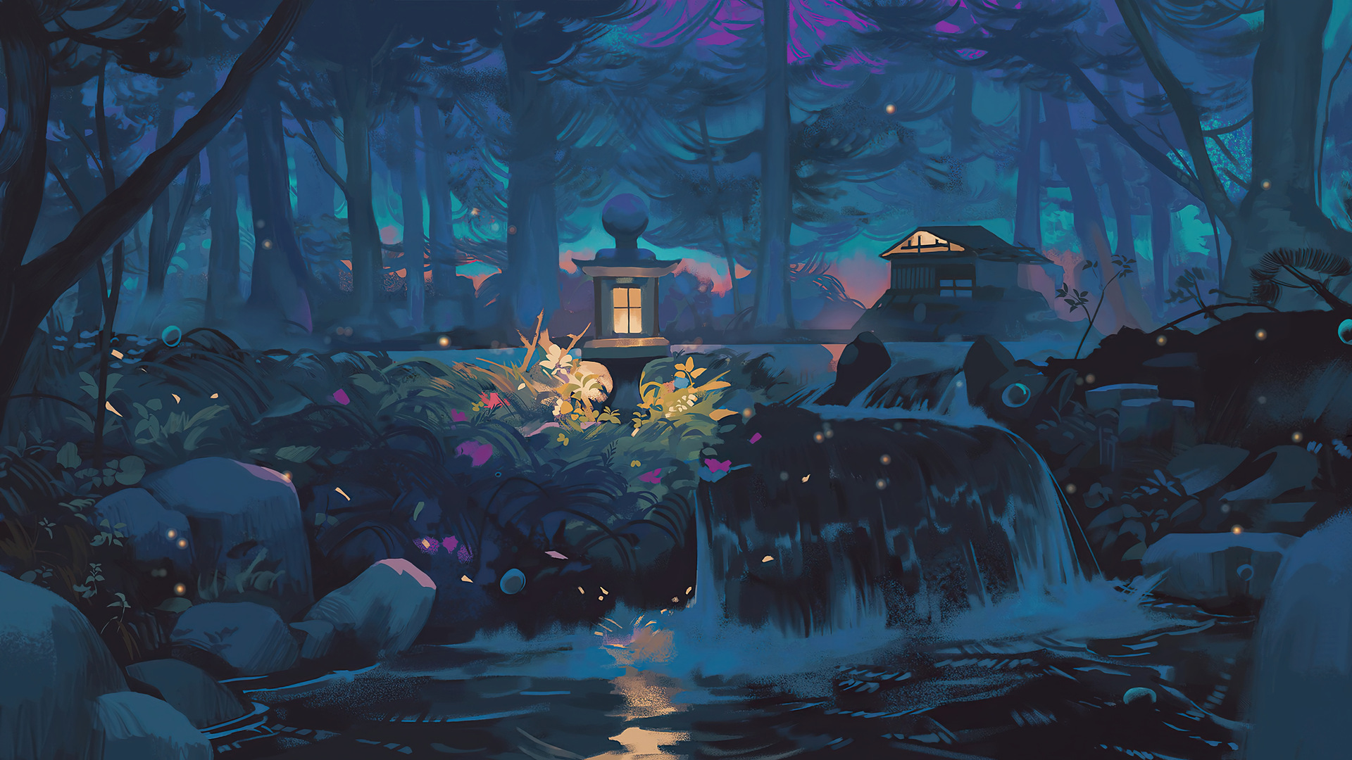 绚丽人物 夜晚 自然 光照效果 树木 水 图片 电脑 壁纸 3840×2160