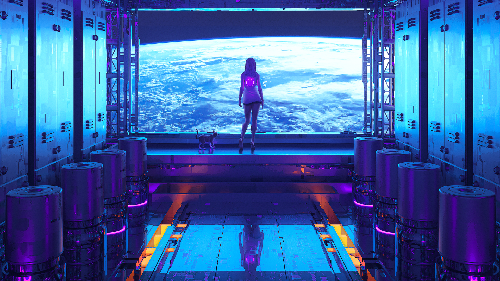 热门女性 空间 宇宙飞船 房间 室内 科幻小说 插图 AI艺术 空间站 电脑 4K壁纸 3840×2160