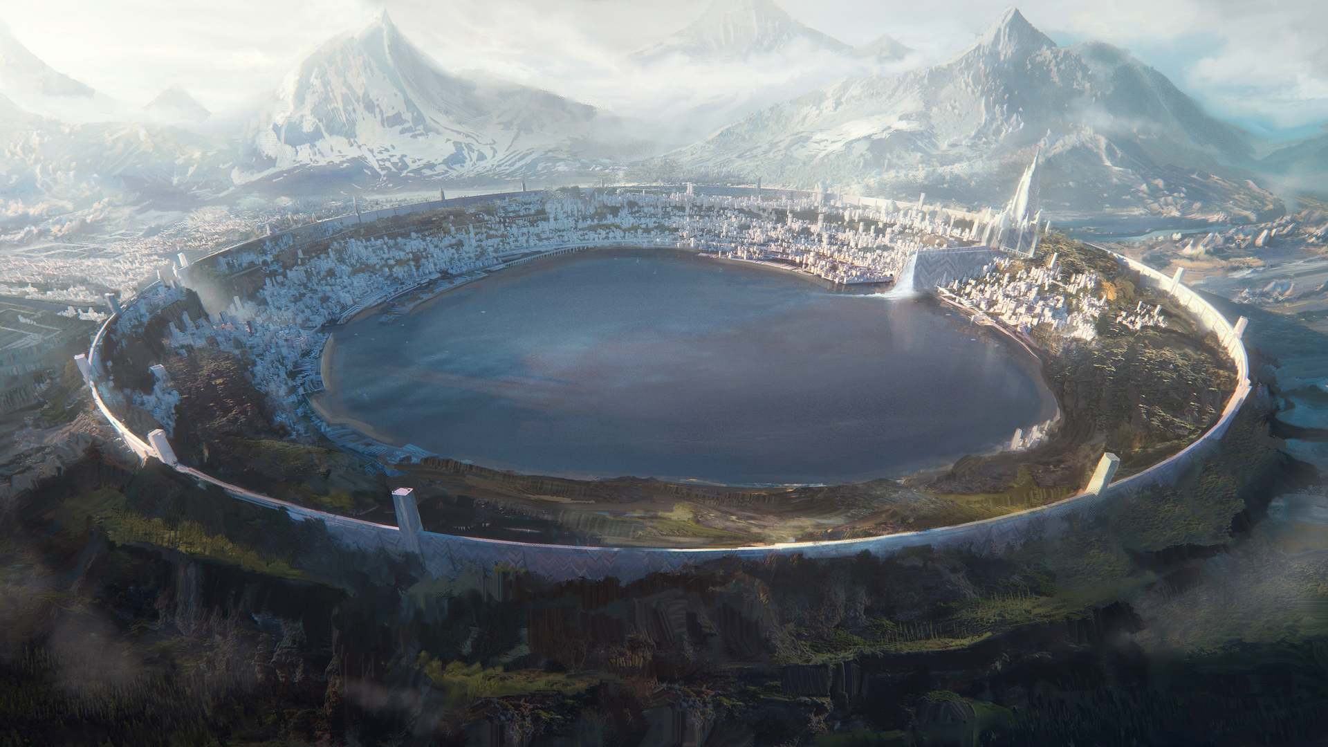 唯美AI艺术 城市 梦幻建筑 梦幻艺术 山脉 电脑 壁纸 3840×2160