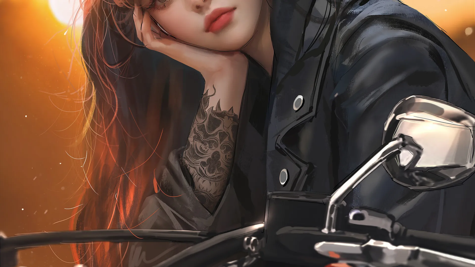 热门女人 墨水女孩 骑摩托车的女人 手机 高清壁纸 5543×7000